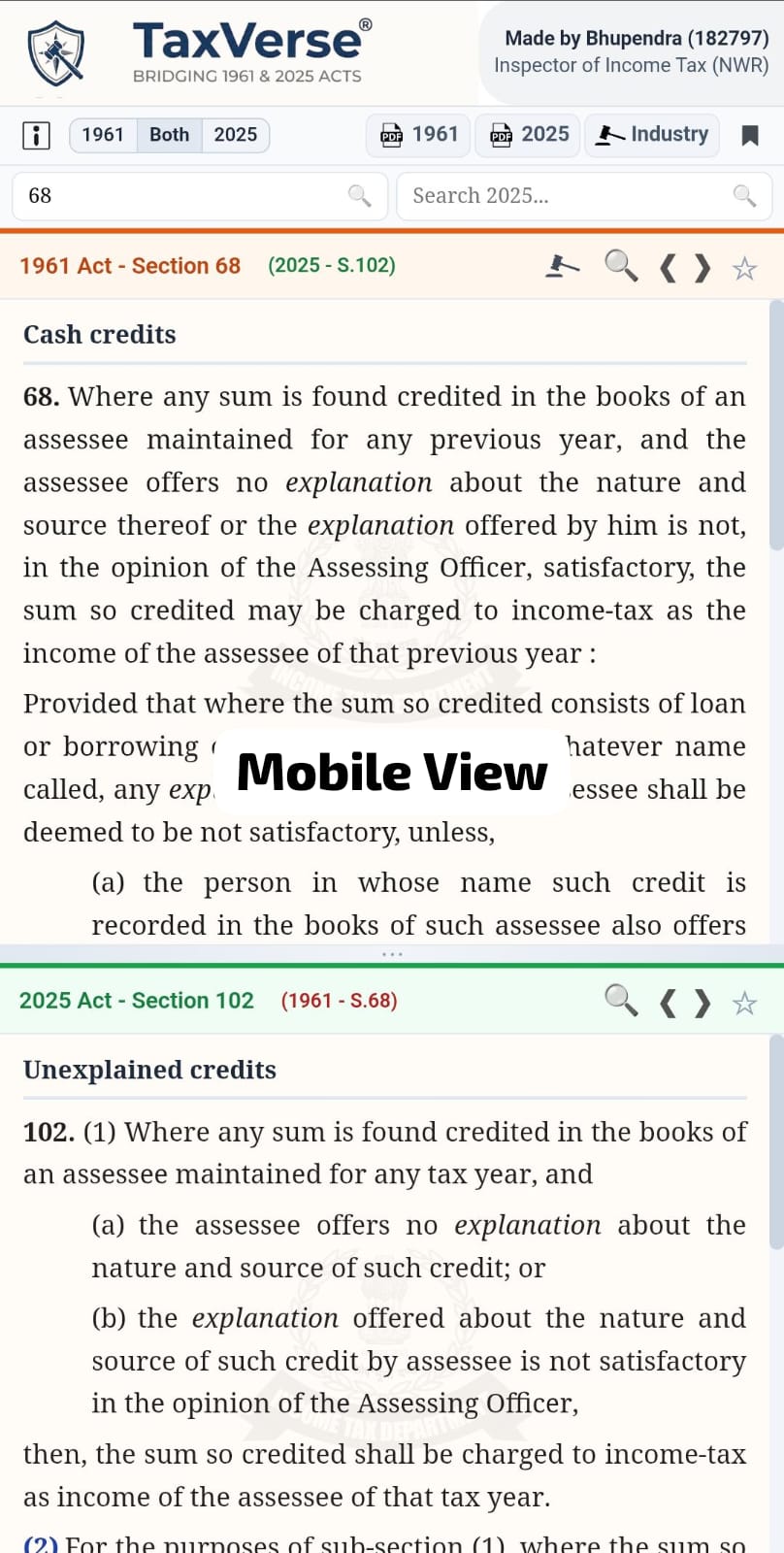 Section navigator on mobile
